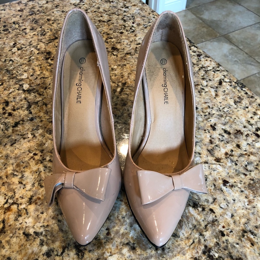 Charming Charlie Nude Patent Pointed-Toe Bow Pumps - Women's